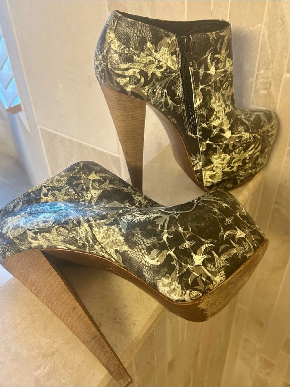 Aldo Leather Vintage High Heel Platform Booties